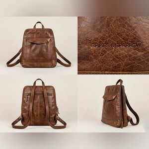 Spikes & Sparrow Brown Leather Distressed Vintage Style Backpack